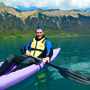 Photo of Austin Barkley kayaking