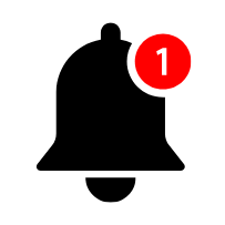 A black envelope icon with a red notification circle in the upper right corner displaying the number 1.