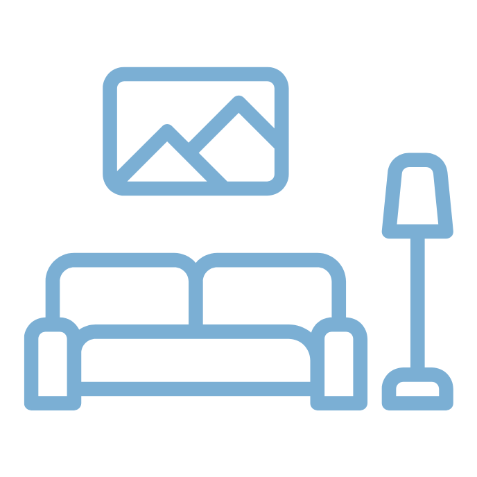 A blue house icon is prominently displayed with a line graph inside, symbolizing data or analytics related to home or real estate.