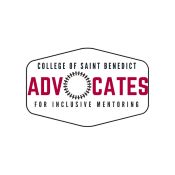 retro badge logo of student organization with red and black lettering saying Advocates for Inclusive Mentoring