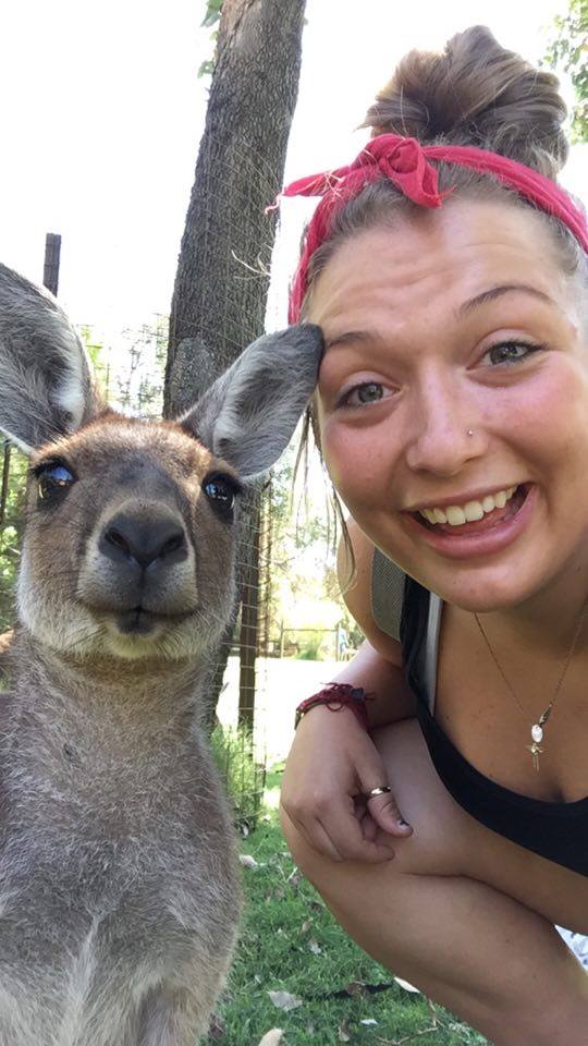 Skylar Peyton with a kangaroo