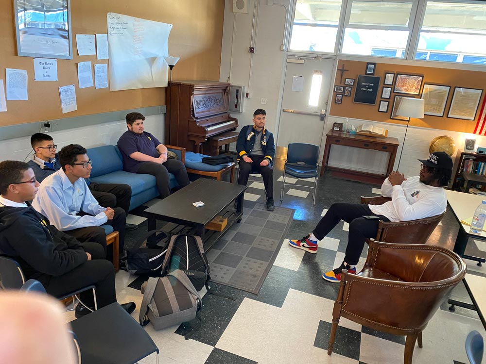 Keith Sweet meets with film club at his alma mater in 2019