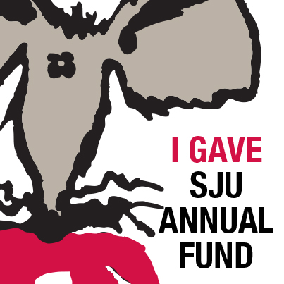 Photo of an SJU Annual giving logo featuring a rat