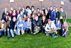 A group of over 40 alumni from the CSB/SJU Wind Ensemble assembled October 18 to celebrate Dr. Dale White's thirty years as director.