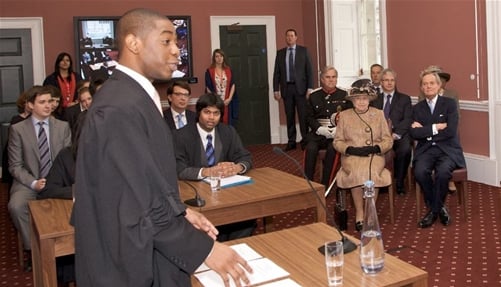 Barry Griffin '09 was one of four top students who had the pleasure to moot — participating in a simulated court proceeding — for Her Majesty, Queen Elizabeth II.