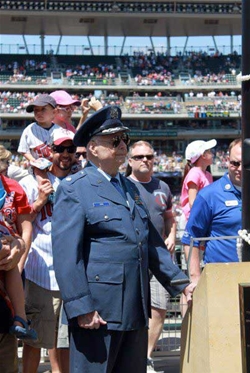 WWII veteran Ed Zins '47 was selected to raise the American flag during the Memorial Day Twins vs. Athletics game at Target Field in Minneapolis.