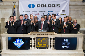 Photo of the group ringing the closing bell on the NYSE podium