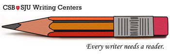 graphic of a sharpened pencil with an eraser and the words CSB SJU Writing Center