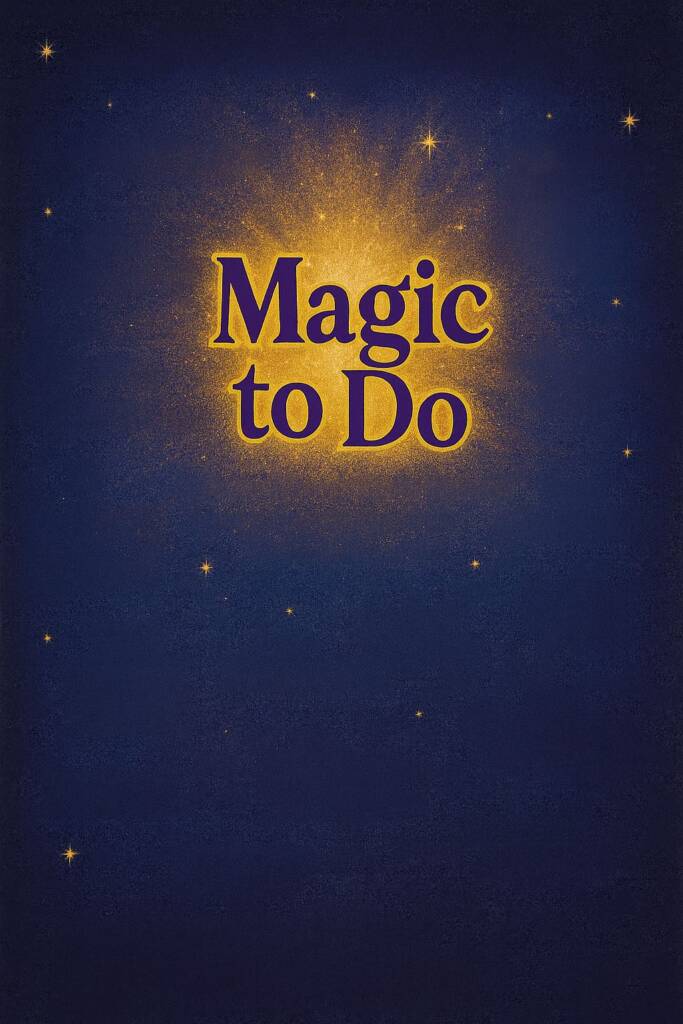 Dark blue background with small yellow stars scattered around. In the center, "Magic to Do" is written in large, glowing yellow and purple letters with a burst of light behind the text.