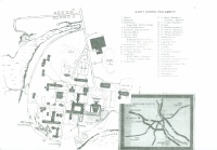 A detailed map of Alton Towers with labeled attractions. The map includes pathways and points of interest such as rides, gardens, and facilities. Inset shows a simplified road map for accessing the park.