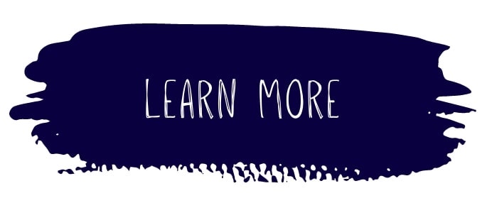 A dark navy blue brushstroke with the hand-painted text "LEARN MORE" in white capital letters is displayed in the center. The background is plain white.