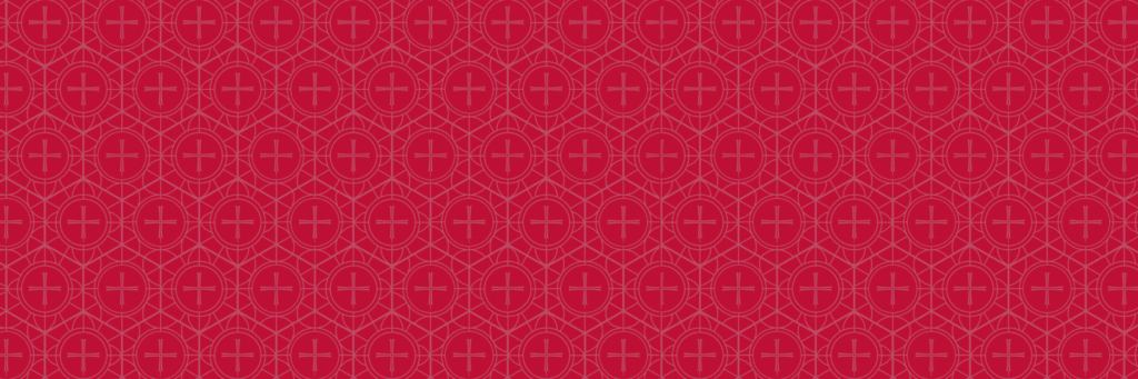 A seamless pattern of thin white geometric lines forming circles, crosses, and intersecting shapes on a solid red background. The design repeats uniformly across the image.