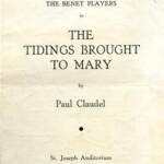 A vintage program cover from the College of Saint Benedict for "The Tidings Brought to Mary" by Paul Claudel, performed by The Benet Players at St. Joseph Auditorium on December 14, 1941, at 8:15 PM.