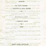 Typed announcement for a play titled "Pygmalion, A Romantic Comedy" by Shaw, presented by The College of Saint Benedict in May, dated 1941. The text is somewhat faded and uneven.
