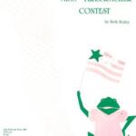 A playful theater poster for "The Miss Firecracker Contest" by Beth Henley. It features an illustration of a frog in a dress, holding a flag with a star, against a white background with a faint fishnet stocking pattern. Event details are listed below.
