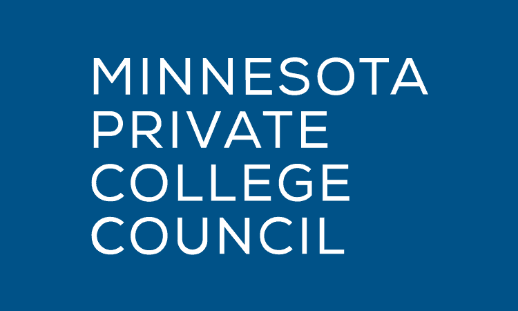 Image of a blue background with white text that reads "Minnesota Private College Council.