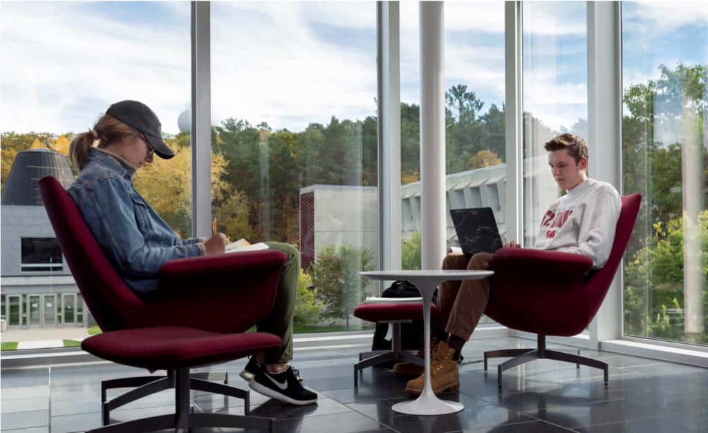 Students quietly studying in SJU Alcuin Library during finals week. 