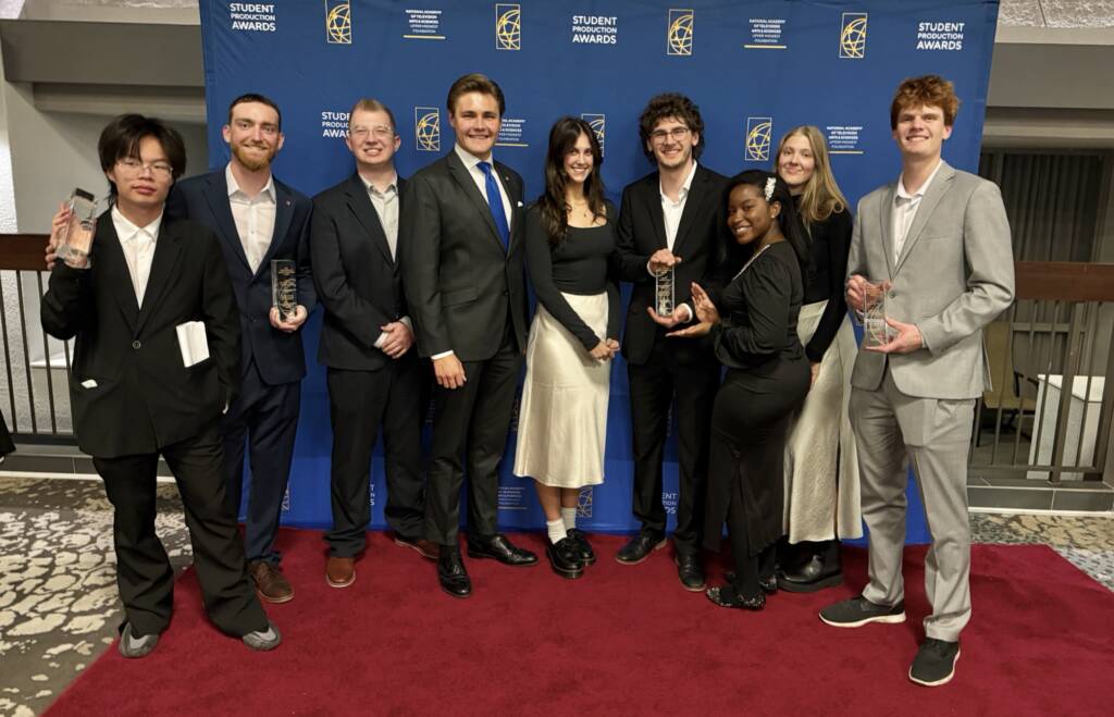 The honorees from CSB and SJU gather at the 2025 Student Production Awards Friday night.