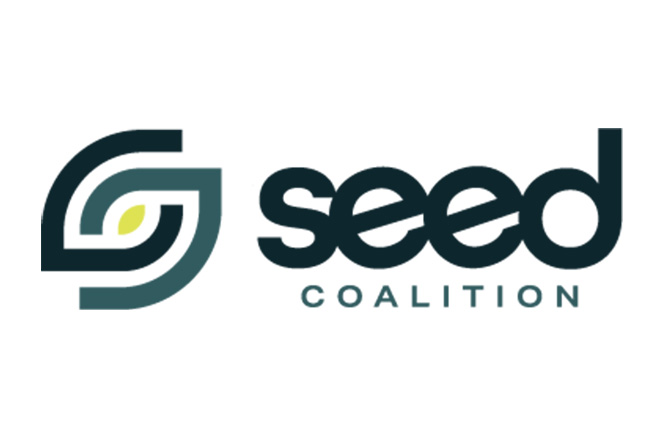 Logo of Seed Coalition featuring a stylized green leaf icon next to the words "seed" in bold, lowercase letters, and "COALITION" in smaller uppercase letters.